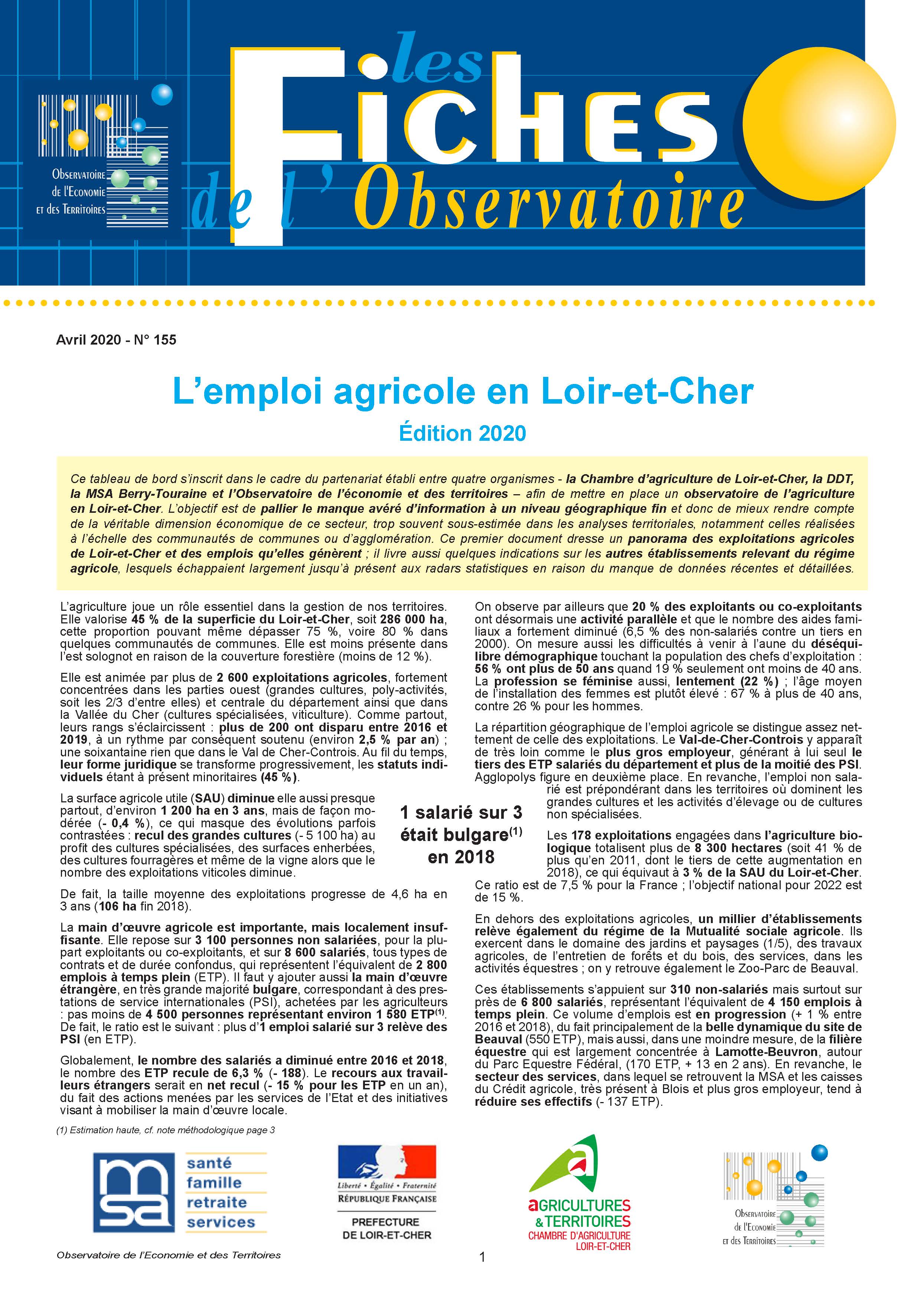 L'emploi agricole en Loir-et-Cher