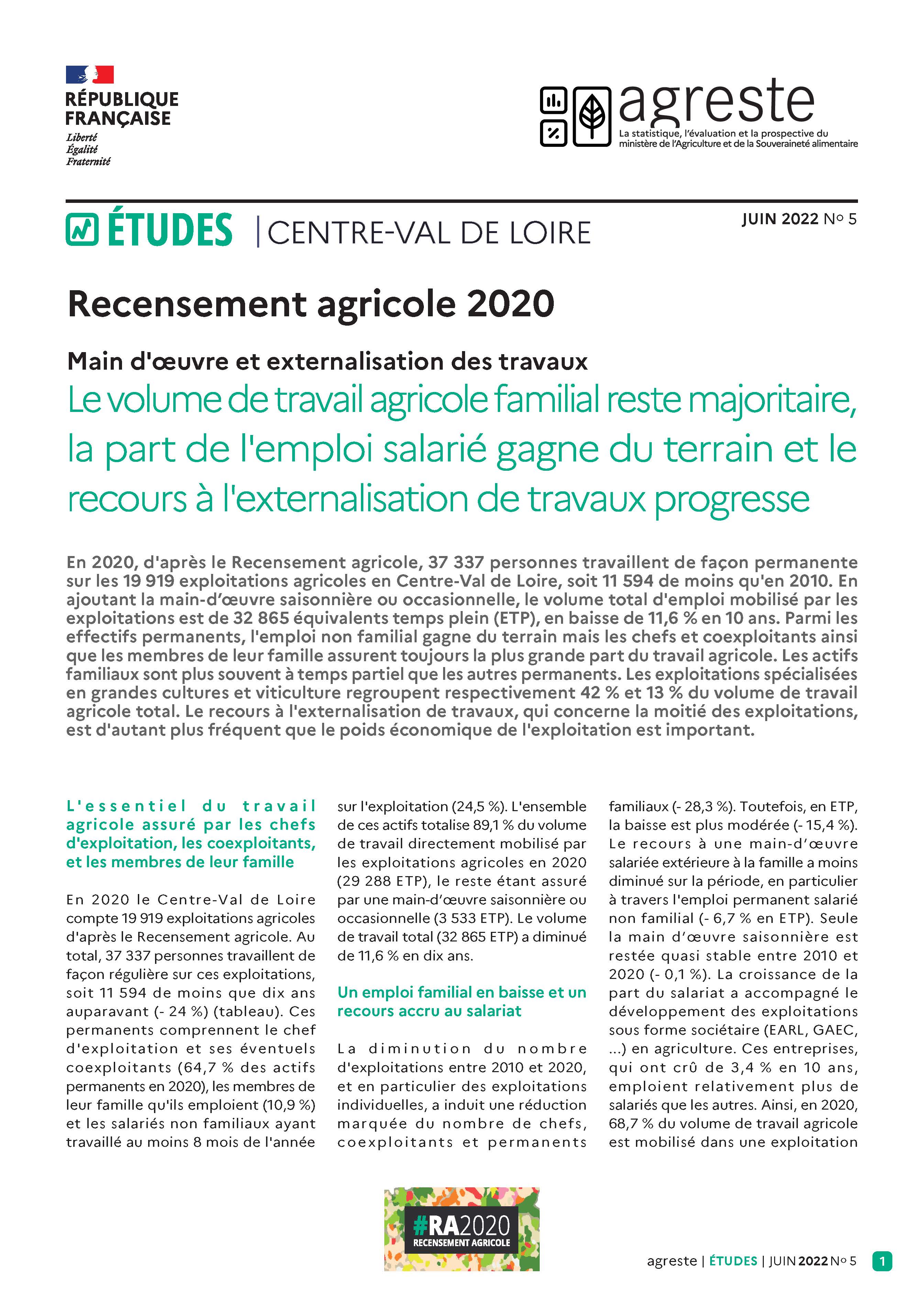 Main d'œuvre et externalisation des travaux (RA 2020)