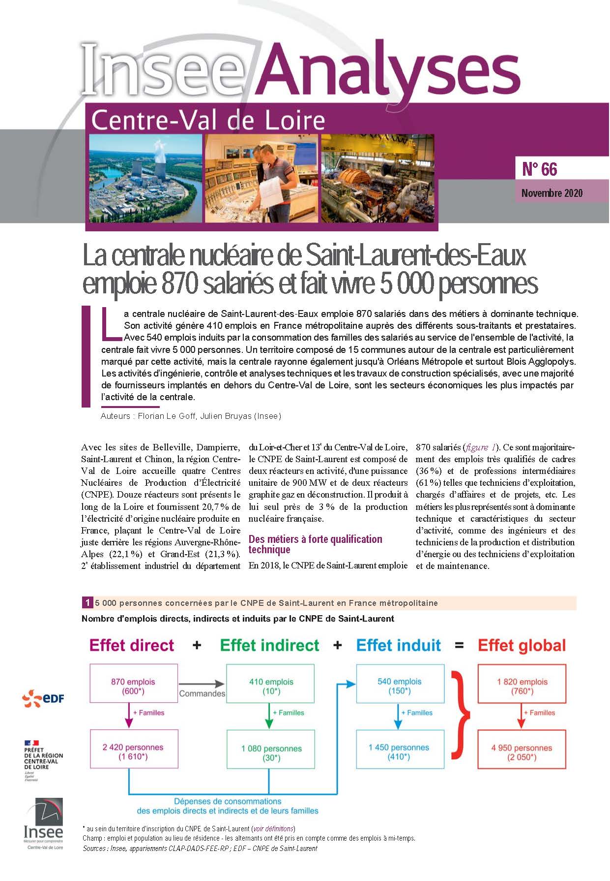 La centrale nucléaire de Saint‑Laurent‑des‑Eaux emploie 870 salariés et fait vivre 5 000 personnes