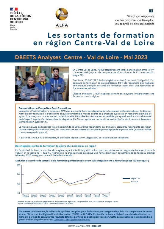 Les sortants de formation en Centre-Val de Loire