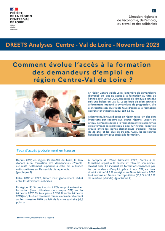 Comment évolue l’accès à la formation des demandeurs d’emploi en région Centre-Val de Loire ?