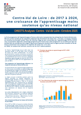 Centre-Val de Loire : de 2017 à 2024, une croissance de l’apprentissage moins soutenue qu’au niveau national 